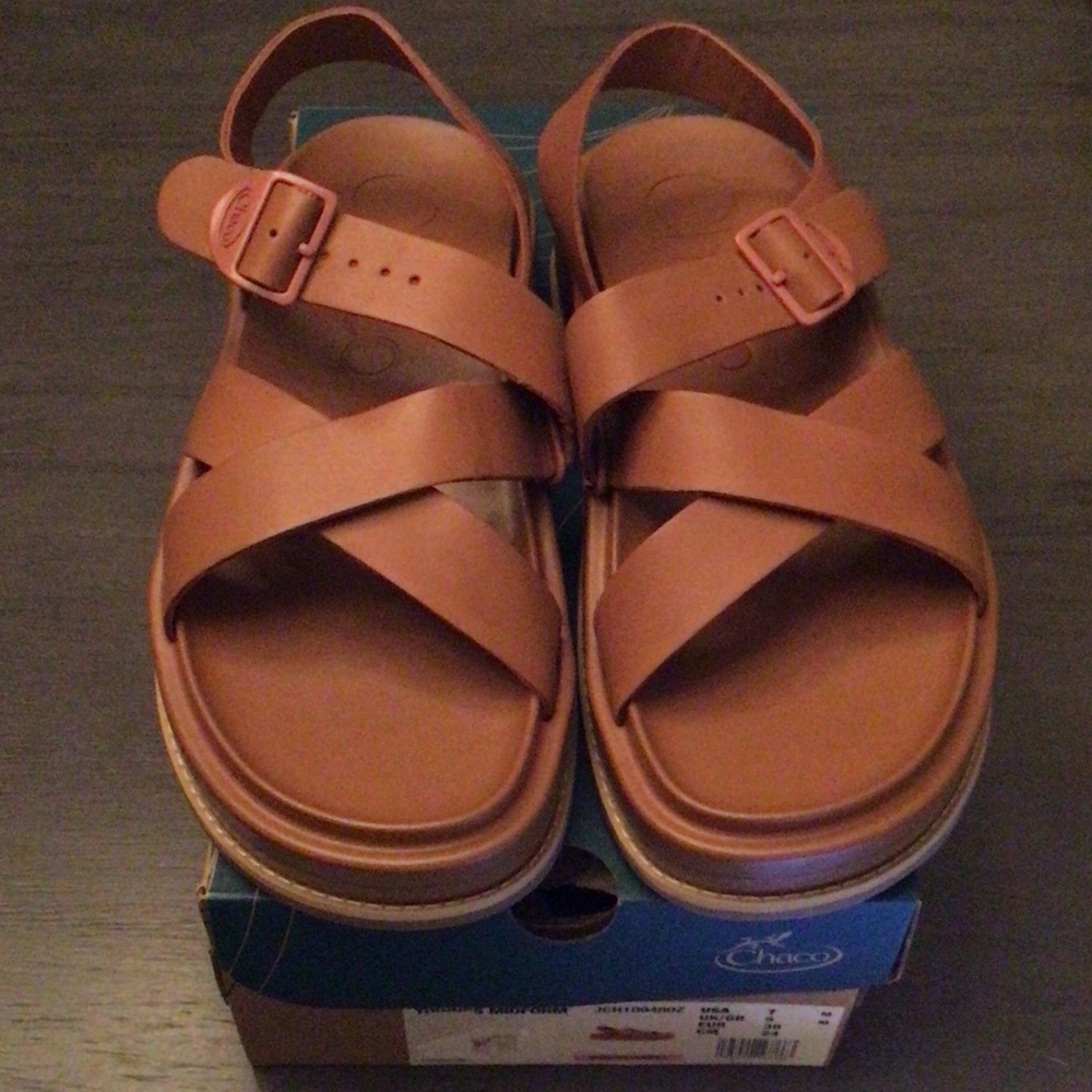 Chaco Women's Brown Leather Crossover Strap Sandals